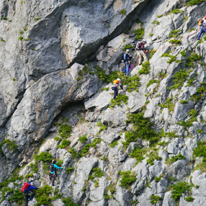 Climbers on the face of Mt. Myojo